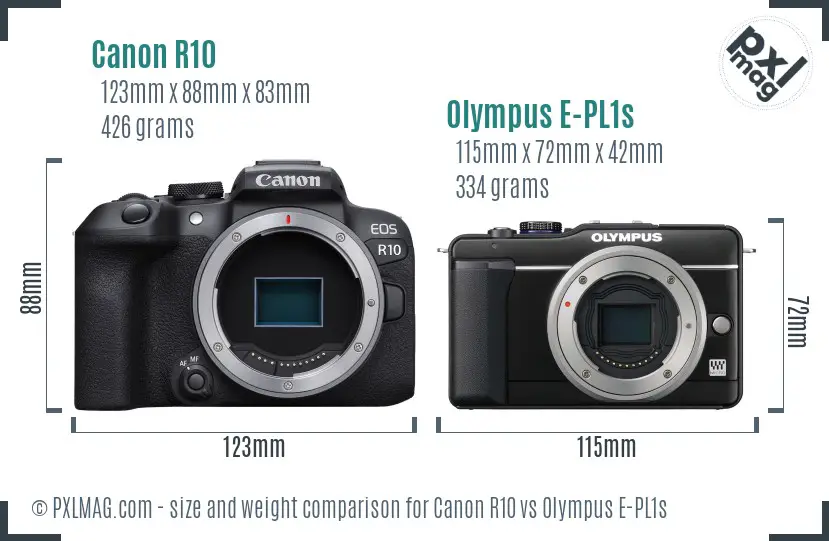 Canon R10 vs Olympus E-PL1s size comparison