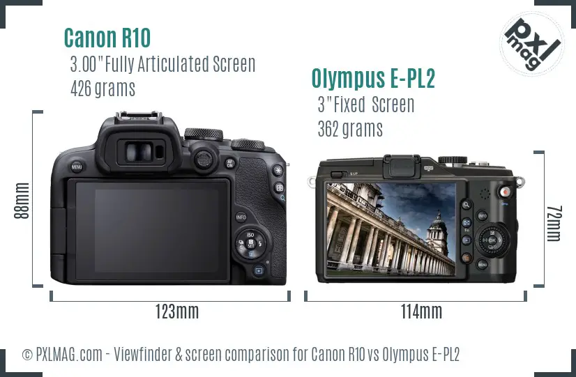 Canon R10 vs Olympus E-PL2 Screen and Viewfinder comparison