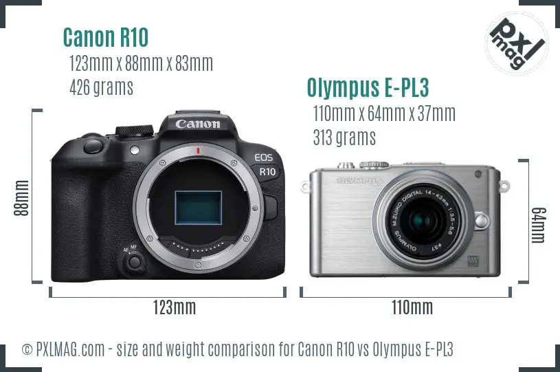 Canon R10 vs Olympus E-PL3 size comparison Canon R10 vs Olympus E-PL3 size comparison