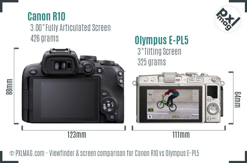 Canon R10 vs Olympus E-PL5 Screen and Viewfinder comparison