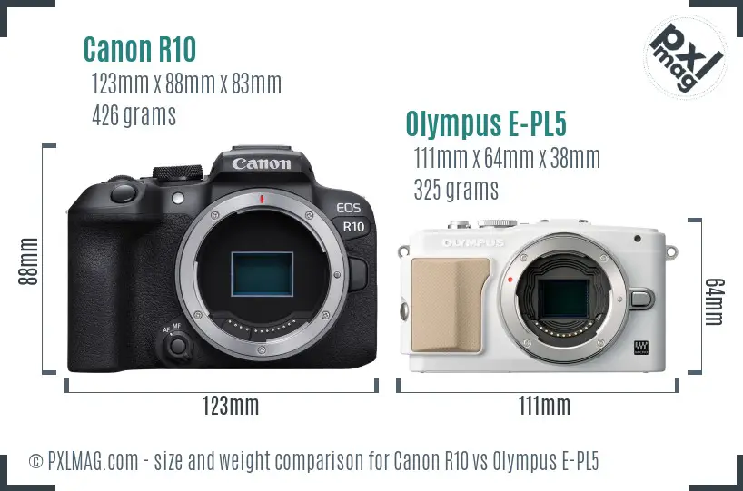 Canon R10 vs Olympus E-PL5 size comparison