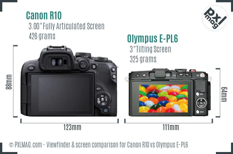 Canon R10 vs Olympus E-PL6 Screen and Viewfinder comparison