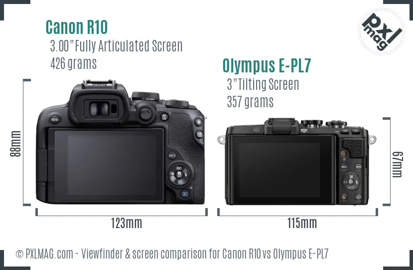 Canon R10 vs Olympus E-PL7 Screen and Viewfinder comparison