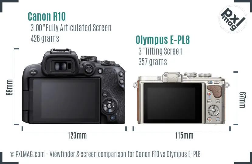 Canon R10 vs Olympus E-PL8 Screen and Viewfinder comparison