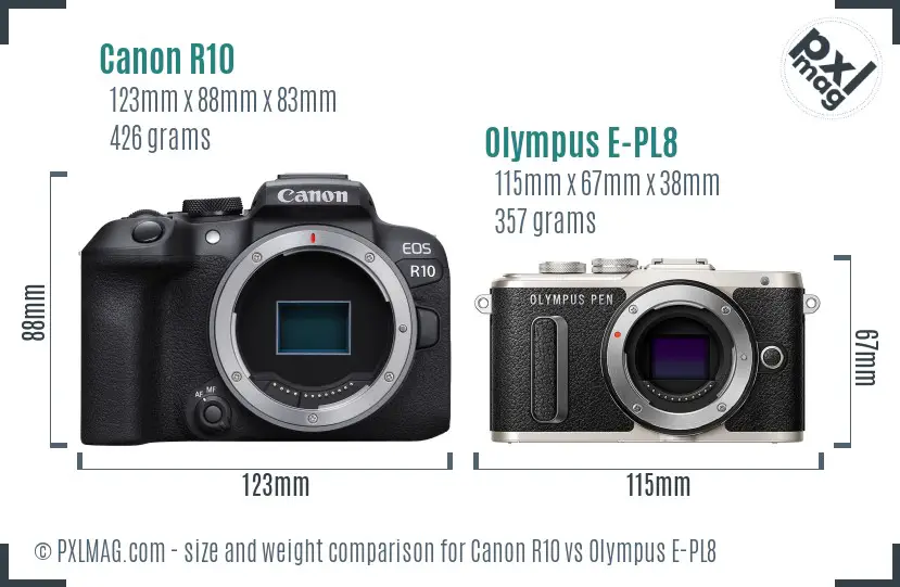 Canon R10 vs Olympus E-PL8 size comparison