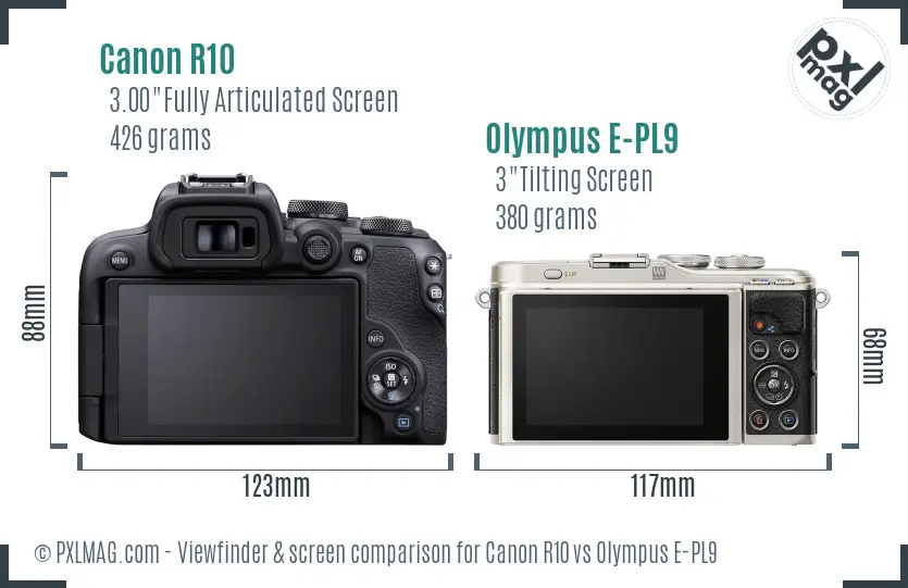 Canon R10 vs Olympus E-PL9 Screen and Viewfinder comparison