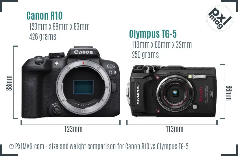 Canon R10 vs Olympus TG-5 size comparison Canon R10 vs Olympus TG-5 size comparison