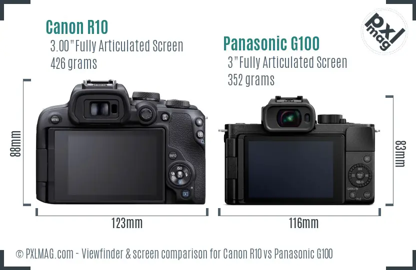 Canon R10 vs Panasonic G100 Screen and Viewfinder comparison