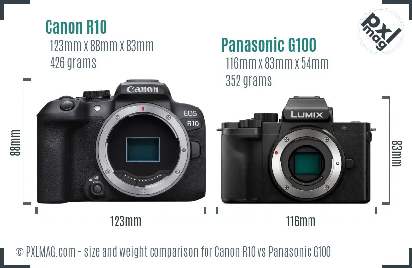 Canon R10 vs Panasonic G100 size comparison