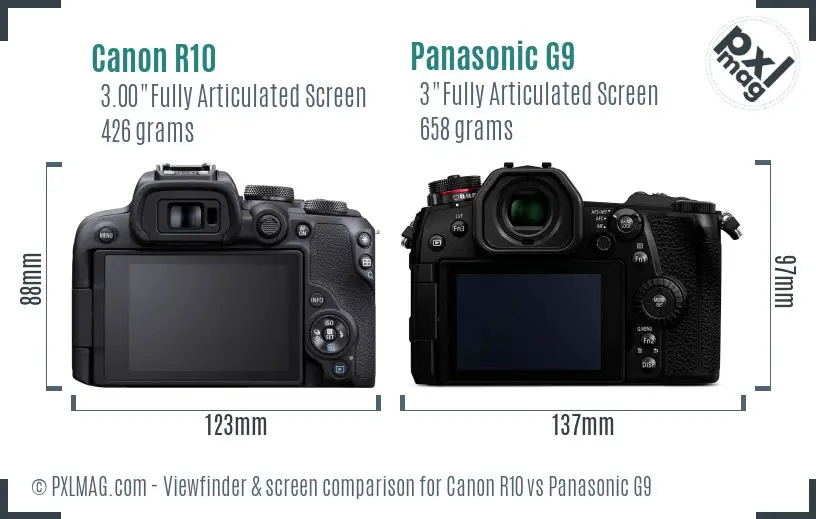 Canon R10 vs Panasonic G9 Screen and Viewfinder comparison