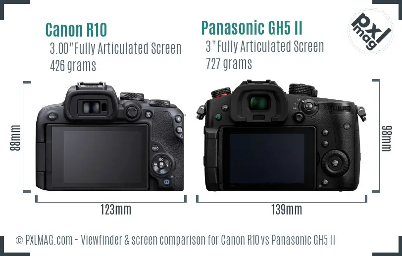 Canon R10 vs Panasonic GH5 II Screen and Viewfinder comparison