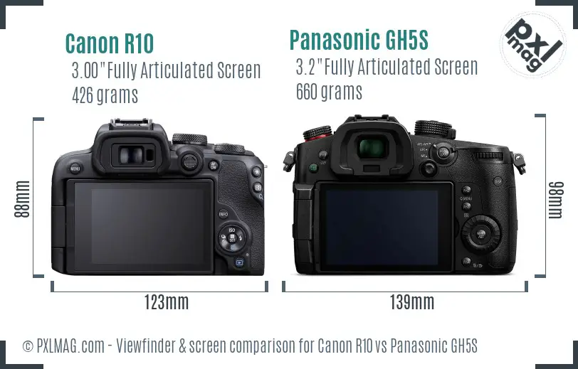 Canon R10 vs Panasonic GH5S Screen and Viewfinder comparison