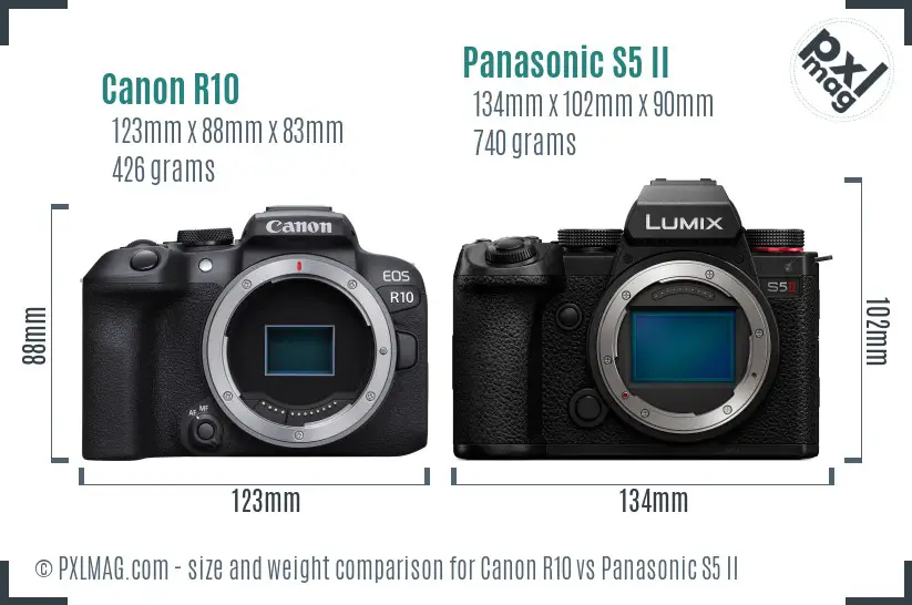 Canon R10 vs Panasonic S5 II size comparison