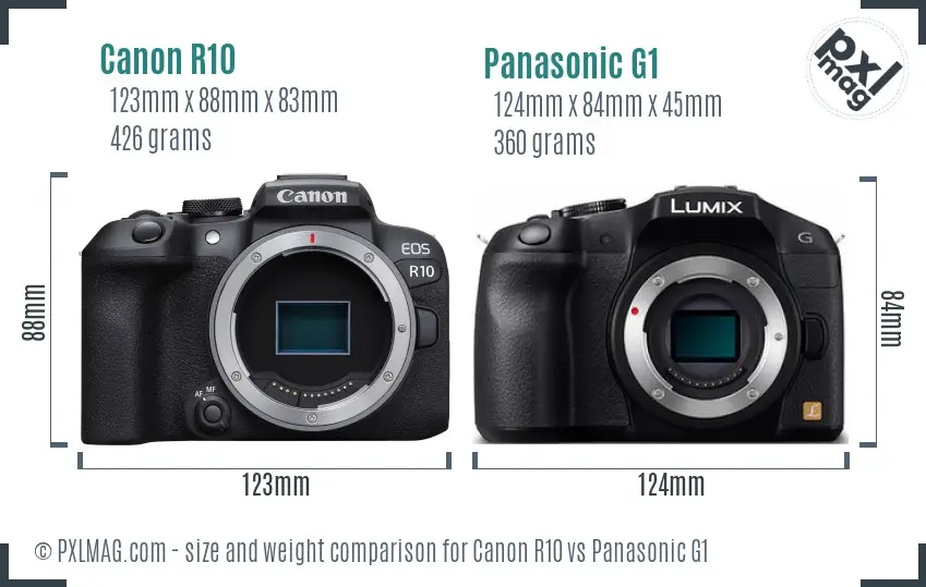 Canon R10 vs Panasonic G1 size comparison