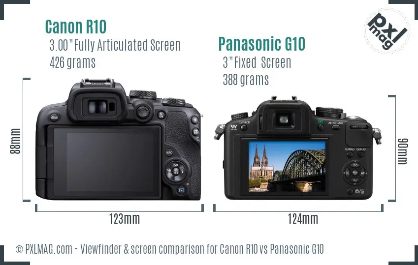 Canon R10 vs Panasonic G10 Screen and Viewfinder comparison