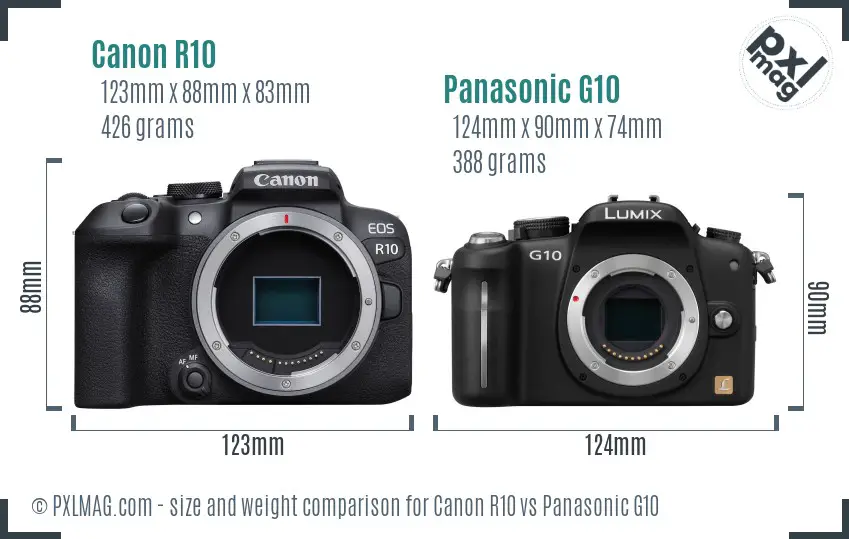 Canon R10 vs Panasonic G10 size comparison