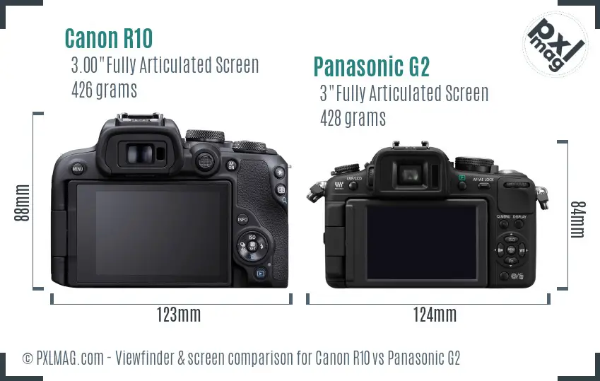 Canon R10 vs Panasonic G2 Screen and Viewfinder comparison