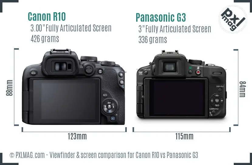 Canon R10 vs Panasonic G3 Screen and Viewfinder comparison