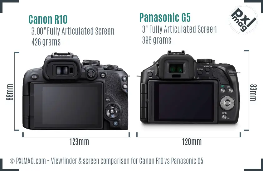 Canon R10 vs Panasonic G5 Screen and Viewfinder comparison