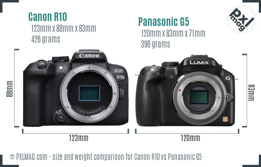 Canon R10 vs Panasonic G5 size comparison