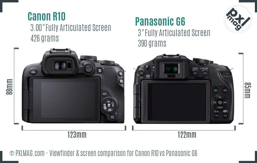 Canon R10 vs Panasonic G6 Screen and Viewfinder comparison