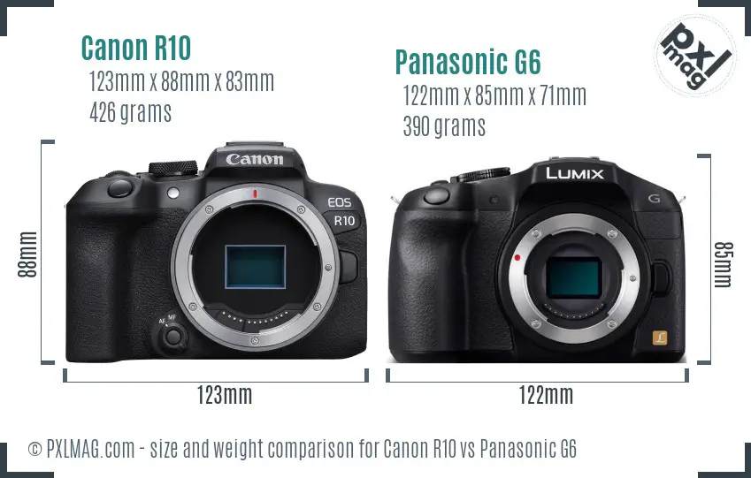 Canon R10 vs Panasonic G6 size comparison
