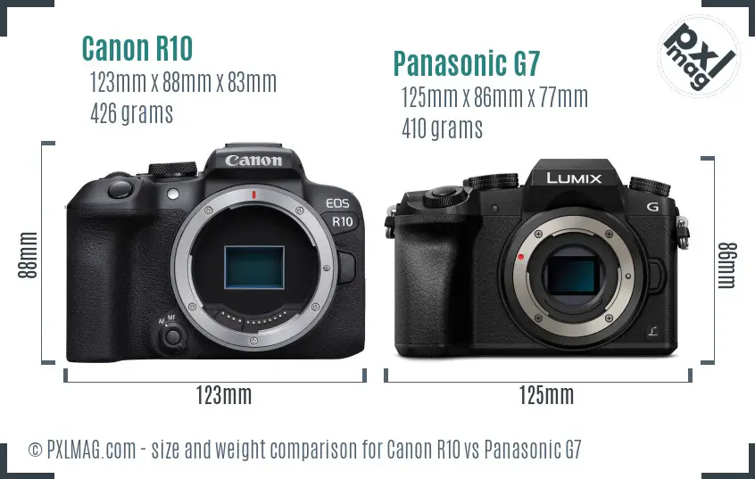 Canon R10 vs Panasonic G7 size comparison