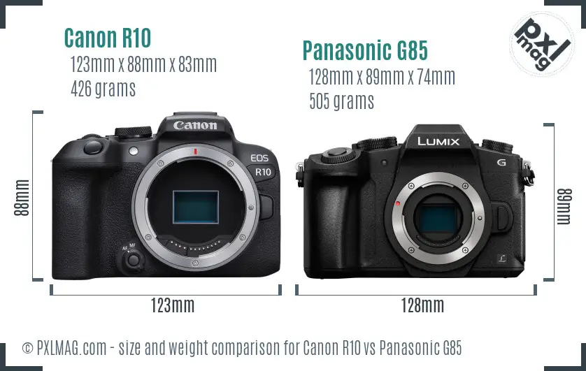 Canon R10 vs Panasonic G85 size comparison