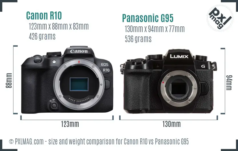 Canon R10 vs Panasonic G95 size comparison