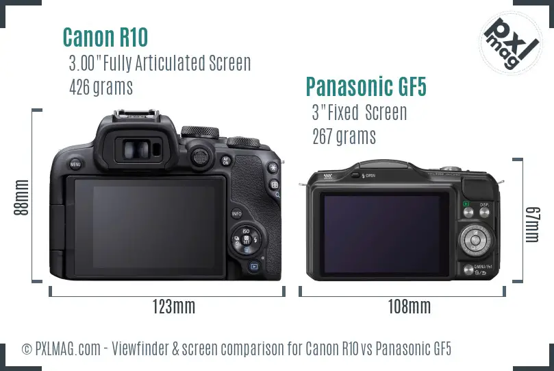 Canon R10 vs Panasonic GF5 Screen and Viewfinder comparison