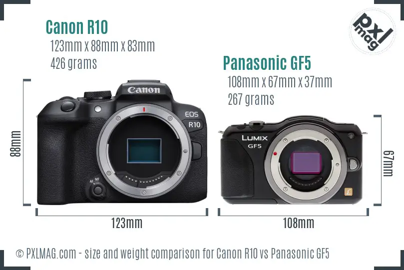 Canon R10 vs Panasonic GF5 size comparison