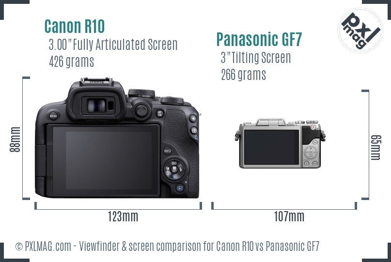 Canon R10 vs Panasonic GF7 Screen and Viewfinder comparison