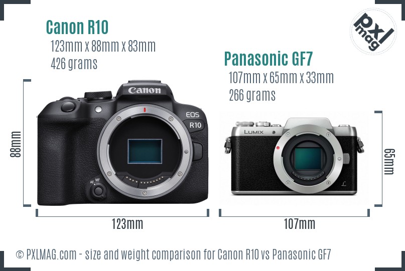 Canon R10 vs Panasonic GF7 size comparison Canon R10 vs Panasonic GF7 size comparison