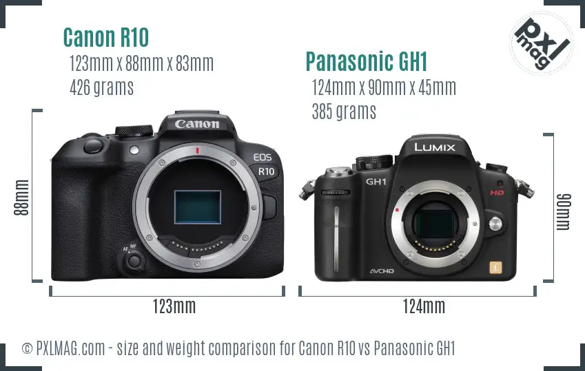 Canon R10 vs Panasonic GH1 size comparison