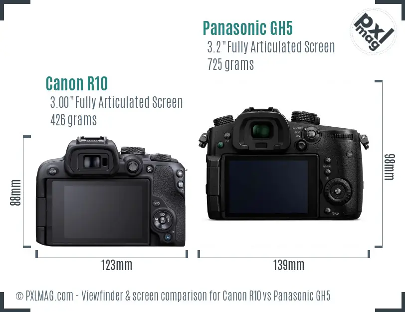 Canon R10 vs Panasonic GH5 Screen and Viewfinder comparison