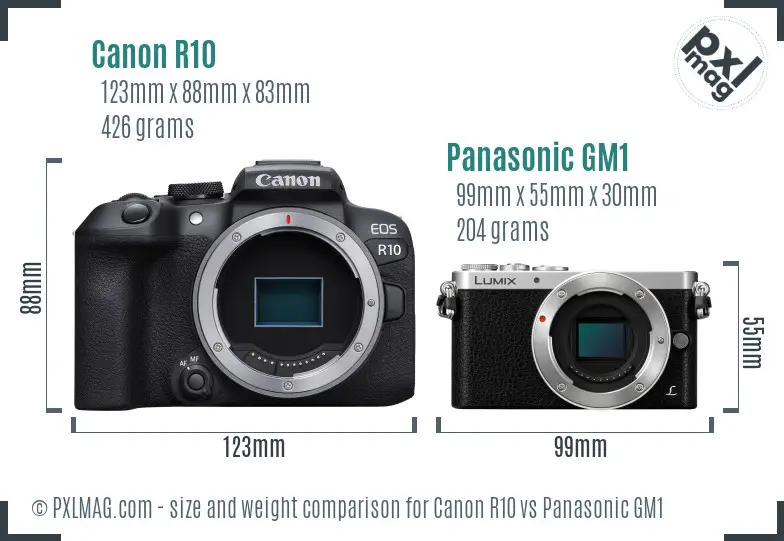 Canon R10 vs Panasonic GM1 size comparison Canon R10 vs Panasonic GM1 size comparison