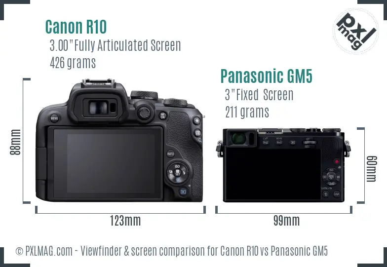 Canon R10 vs Panasonic GM5 Screen and Viewfinder comparison