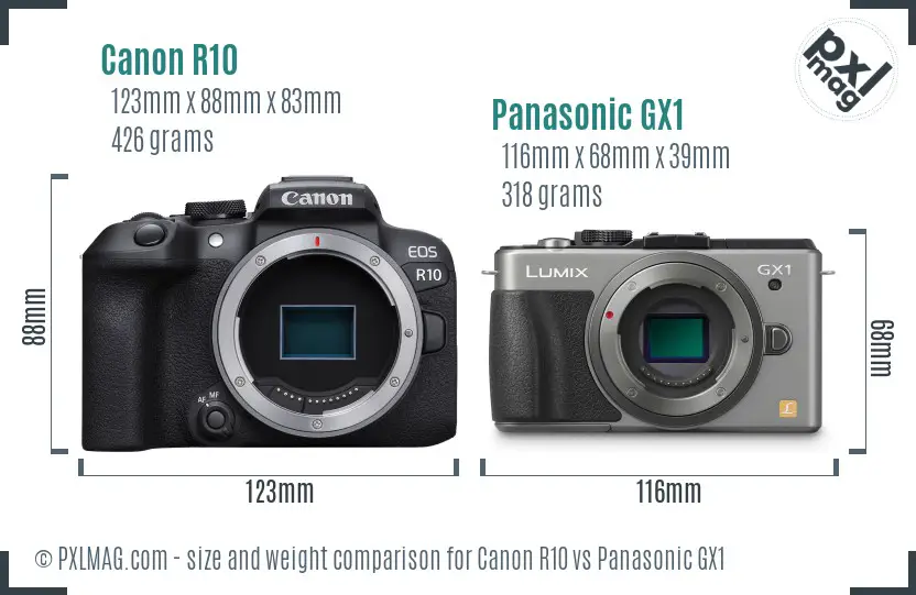 Canon R10 vs Panasonic GX1 size comparison