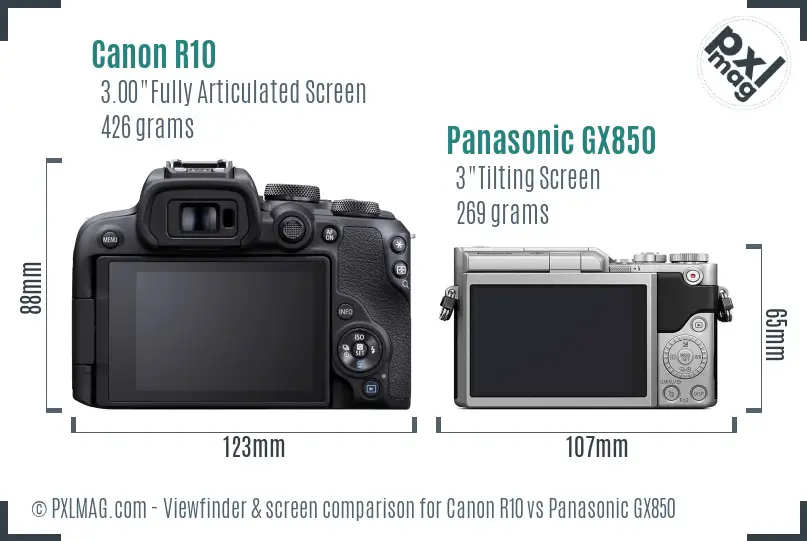 Canon R10 vs Panasonic GX850 Screen and Viewfinder comparison