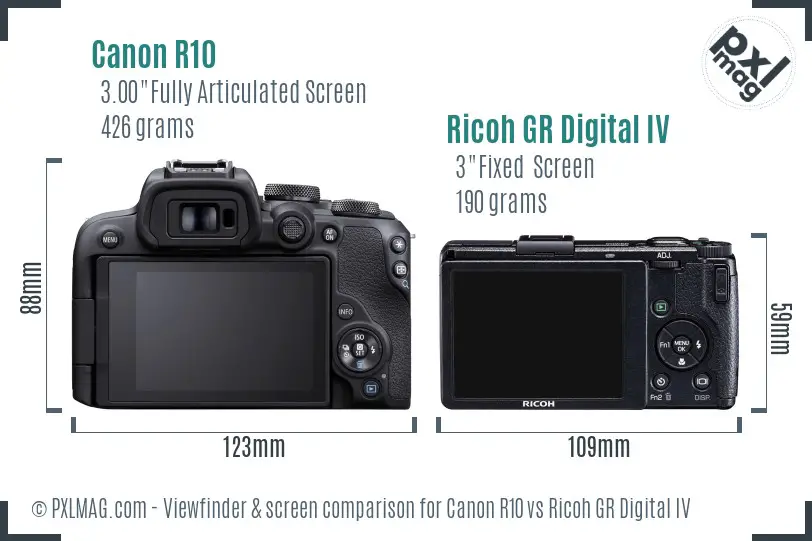 Canon R10 vs Ricoh GR Digital IV Screen and Viewfinder comparison Canon R10 vs Ricoh GR Digital IV Screen and Viewfinder comparison