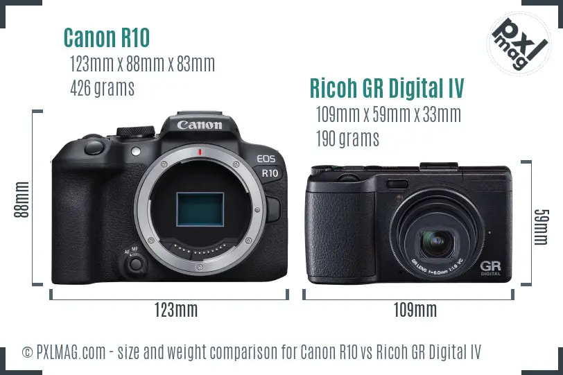 Canon R10 vs Ricoh GR Digital IV size comparison Canon R10 vs Ricoh GR Digital IV size comparison