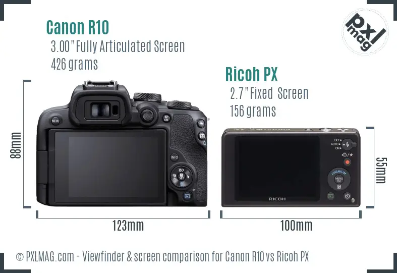 Canon R10 vs Ricoh PX Screen and Viewfinder comparison Canon R10 vs Ricoh PX Screen and Viewfinder comparison