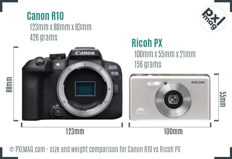 Canon R10 vs Ricoh PX size comparison Canon R10 vs Ricoh PX size comparison