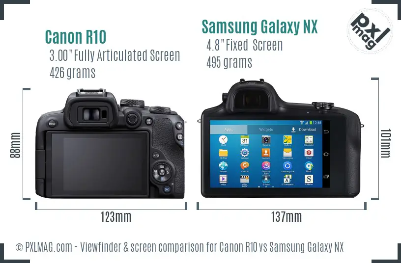 Canon R10 vs Samsung Galaxy NX Screen and Viewfinder comparison