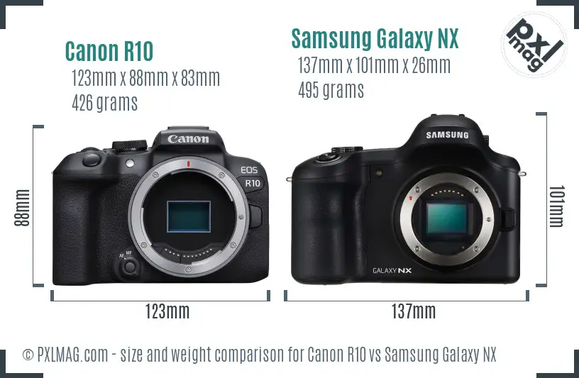 Canon R10 vs Samsung Galaxy NX size comparison