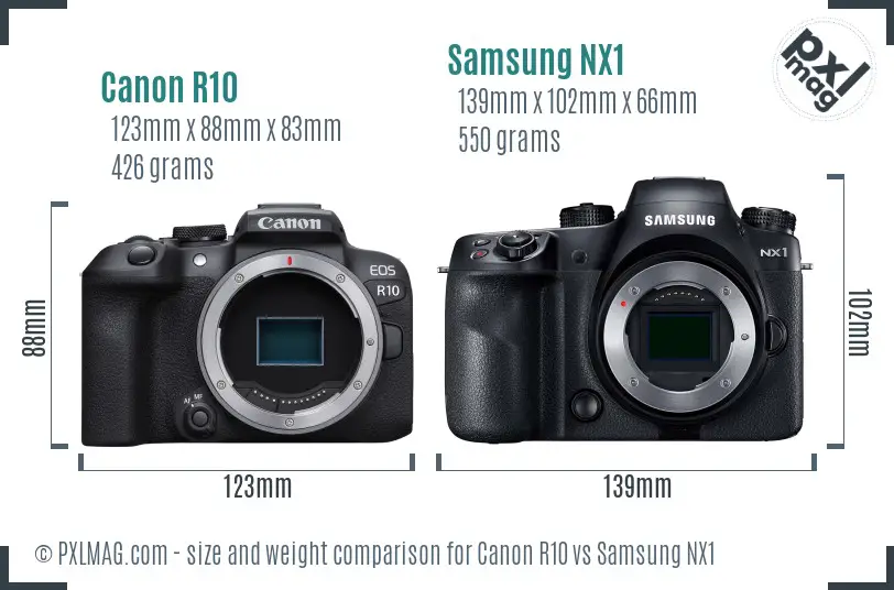 Canon R10 vs Samsung NX1 size comparison