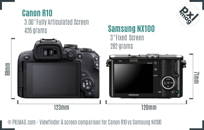 Canon R10 vs Samsung NX100 Screen and Viewfinder comparison