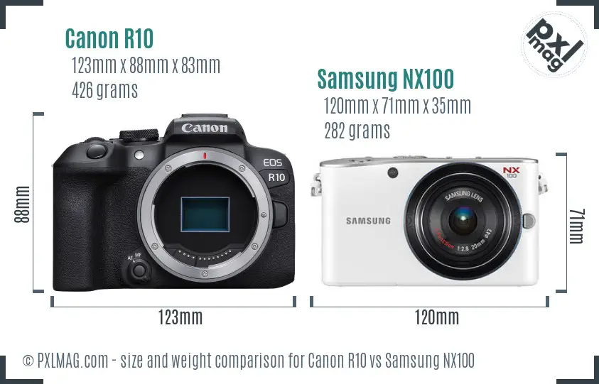Canon R10 vs Samsung NX100 size comparison Canon R10 vs Samsung NX100 size comparison