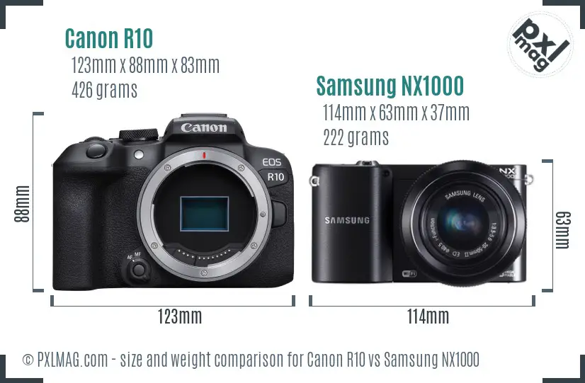 Canon R10 vs Samsung NX1000 size comparison Canon R10 vs Samsung NX1000 size comparison