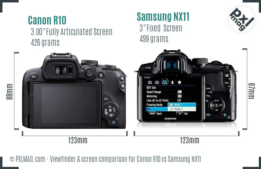 Canon R10 vs Samsung NX11 Screen and Viewfinder comparison